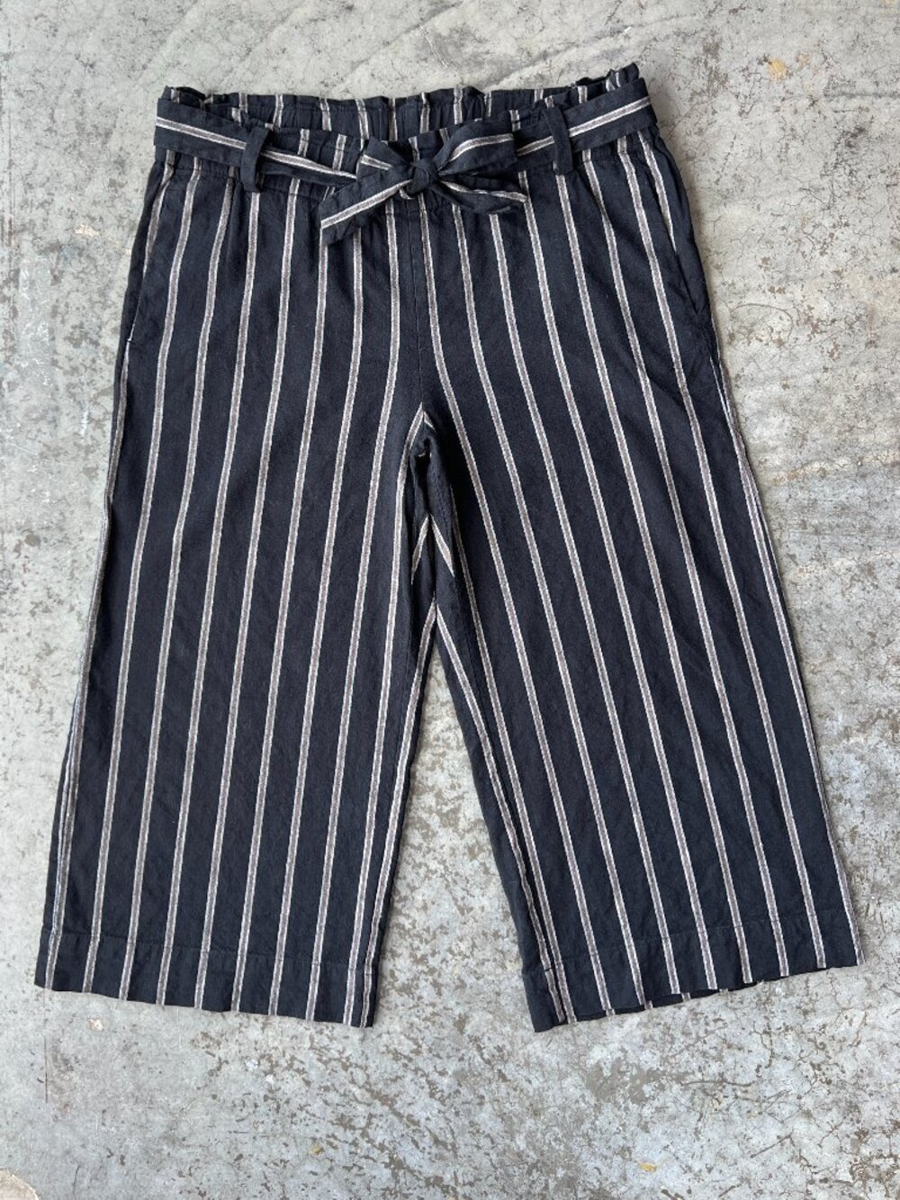 J.Jill Linen Blend Striped Wide Leg Cropped Pants Black Medium Petite M P 150732